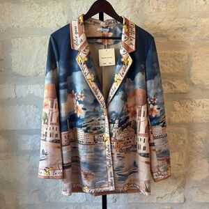 Artistic Women's Blazer in Blue and Cream